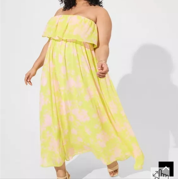 ⚘️⚘️Torrid 3x Maxi Chiffon Strapless Ruffle Dress - Picture 1 of 5